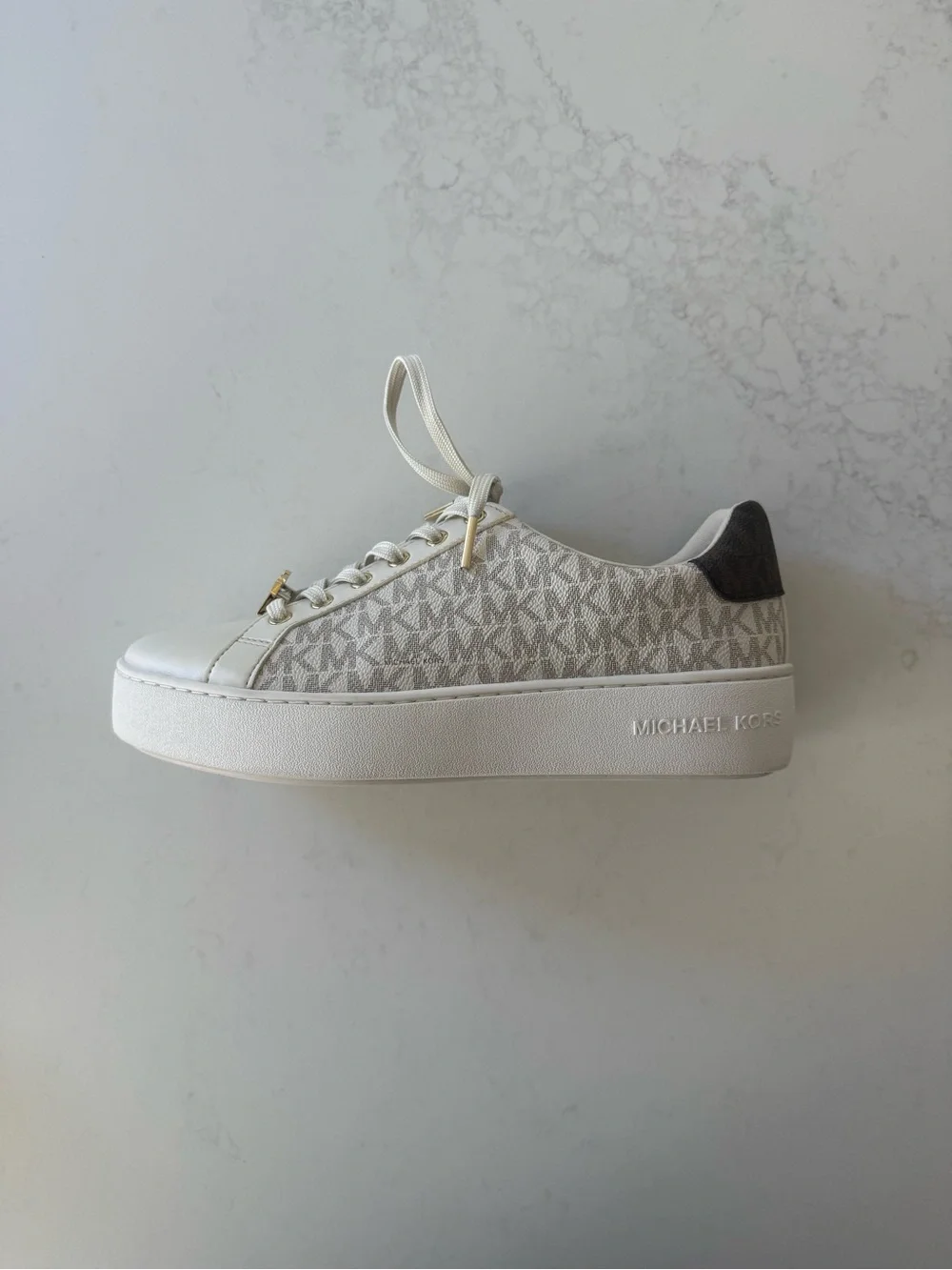 Michael Kors Cream/Beige MK Monogram Platform Sneakers